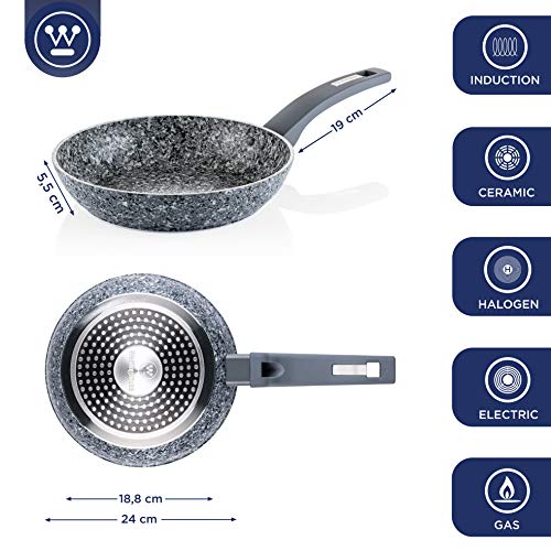 Image of Westinghouse Granite Series Induction Frying Pan 24 cm Frying Pan Coated Pan Grey Granite | Suitable for Electric, Oven-Safe, Free from PFOA, Suitable for Induction, Non-Stick, Dishwasher Safe