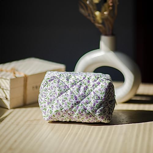 Cotton Floral Makeup Aesthetic Eco Friendly And Organic Quilting-Travel Skincare Pouch Bag (Baby Violet) #TOP7