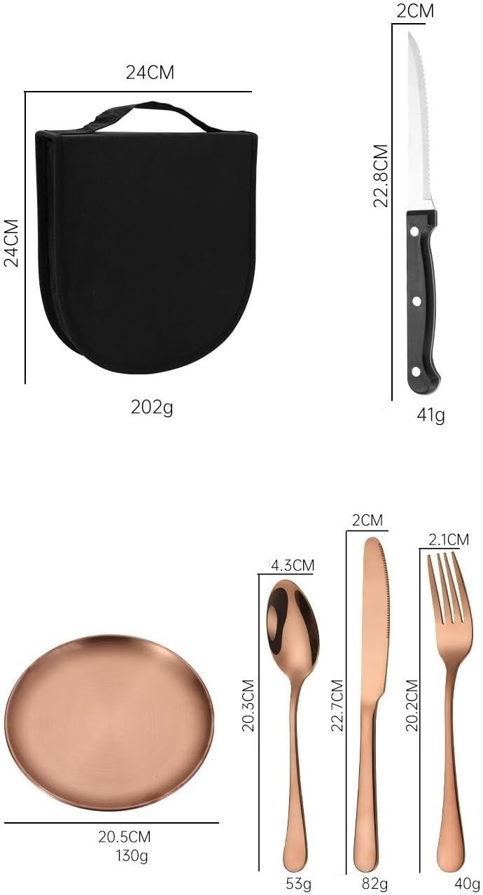 Silverware Flatware Set, 10-piece stainless steel portable outdoor meal bag lunch tray picnic camping tableware set(Gold)