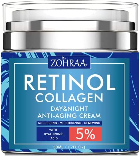 Retinol Cream for Face - Facial Moisturizer with Collagen and Hyaluronic Acid, Anti-Wrinkle Reduce Fine Lines Vitamin C+E Natural-Ingredient Day Night Anti-Aging For Women Men