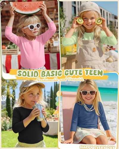 Image of 4 Pack Girls 3 /4 Sleeve T Shirts Kids Crewneck Elbow Sleeve Casual Tops Solid Basic Cute Teen Tees 5-14Y