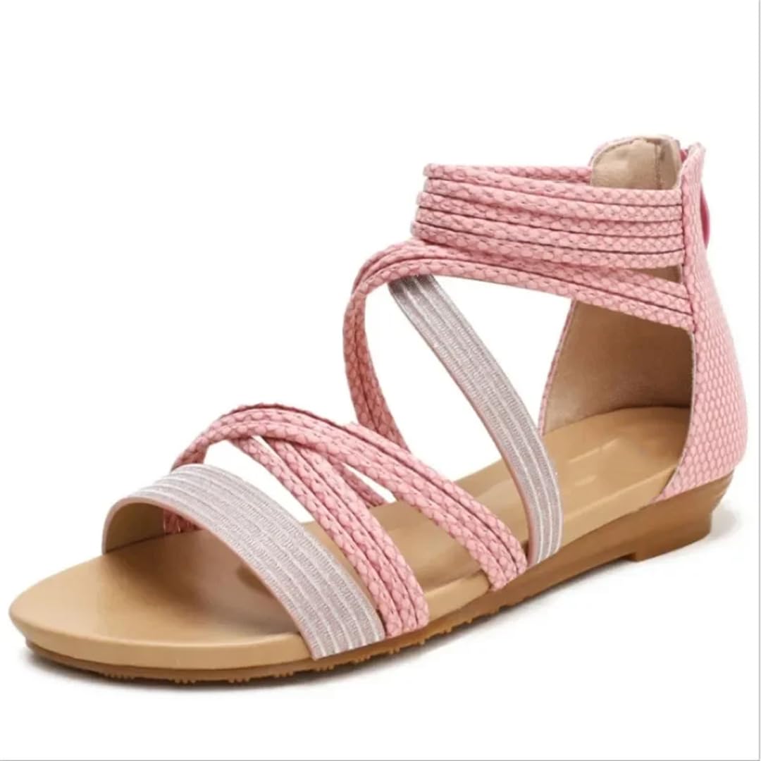 Sandalias de gladiador con cremallera en la espalda y tacón de cuña para mujer, con parte superior de poliuretano, estilo bohemio, para verano