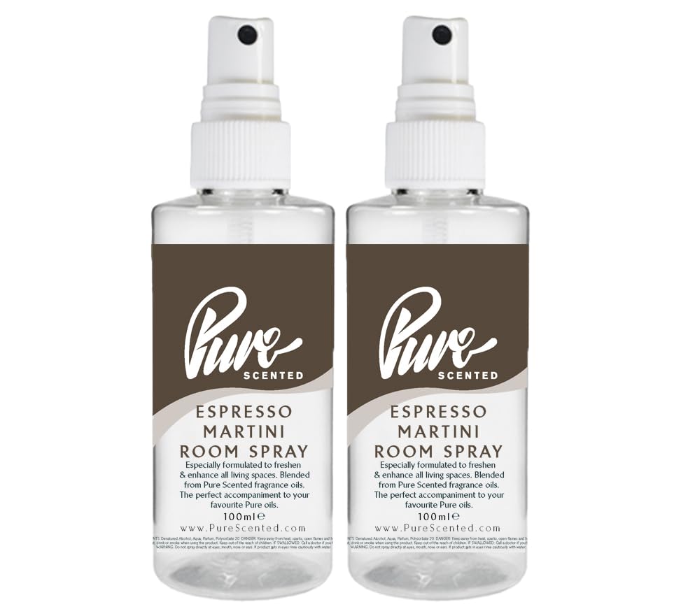 "Pure Scented 200ml Room & Fabric Sprays 2 x 100ml Suitable For Home, Car, Caravan, Work, Gym Bags, Odour Eliminators (2 x 100ml, Espresso Martini)"