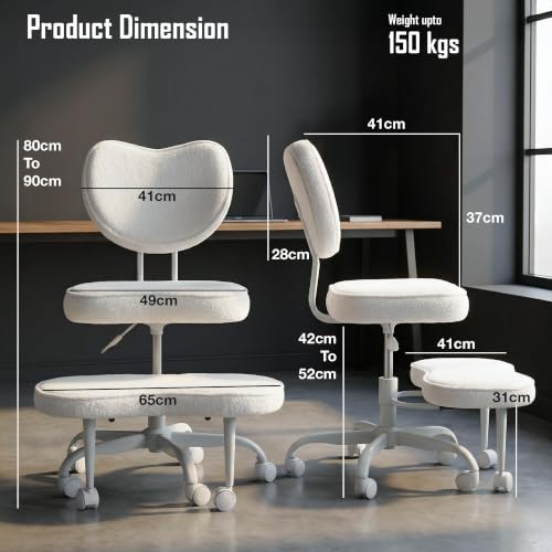 Image of DROGO Meditura Ergonomic Cross Legged Office Chair with 360 Wheels, ADHD Chair for Adults, Meditation Chair, Yoga Office Chair, Comfortable Back Support, 4.7' Adjustable Height & Recline (Off /White)