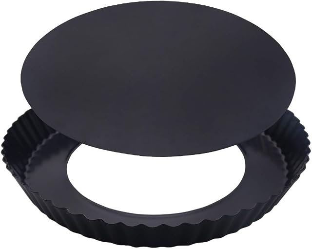 Quiche Tart Tin - 8Inch Non-Stick Removable Loose Bottom Quiche Pan, Fluted Round Tart Pie Tin, Carbon Steel