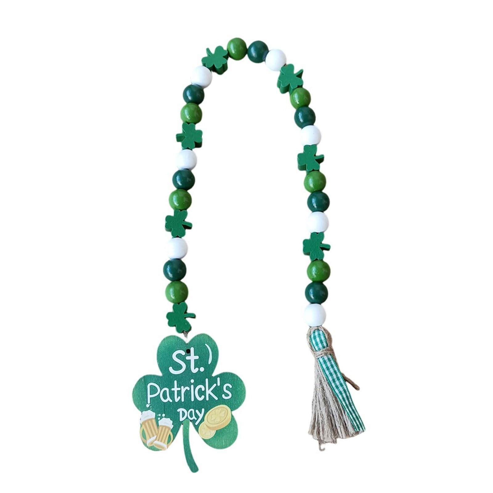 Kalttoy Wooden Beads StPatrick ' s Day Decoration Wood Bead String Hat Wall Hanger Green Decor Irish Bead Garlands Wooden String with Tassels