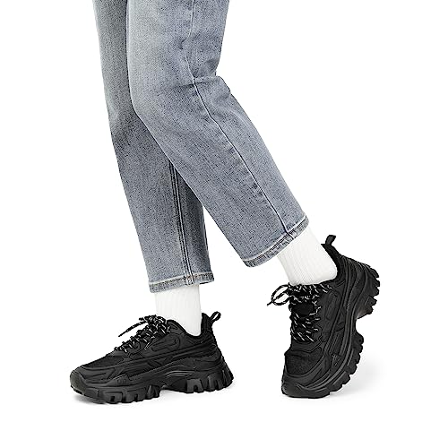 DREAM PAIRS Women Chunky Fashion Sneakers Platform Bold Lace-Up Comfortable Sneakers,Size 6.5,Black,SDFN2368W