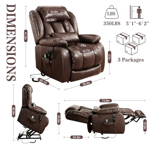Image of Infinite Position Lay Flat Power Lift Recliner Chair for Elderly, Brown