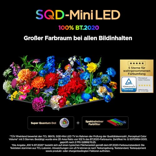 TCL 98C8L SQD-Mini LED 98 Zoll Fernseher, 4K Smart TV, Google TV, HDR10+ – Ansicht 4
