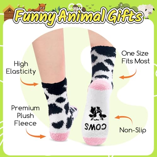 Image of HAPPYPOP Fuzzy Animal Gifts Women - Unique Cow Penguin Cat Goat Socks for Woman Teen Girls
