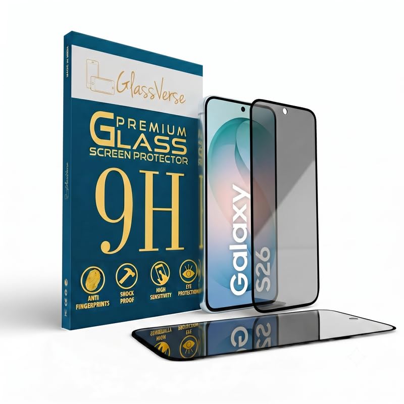 Image of GlassVerse Ultra Privacy Tempered Glass For Samsung Galaxy S26 (Pack Of 2) with Free Installation Kit. Edge To Edge. (In-Screen FingerPrint Lock will not work with the Privacy Guard) - 6.3 inch