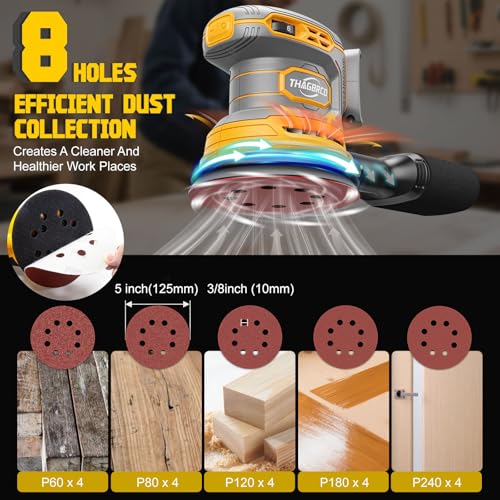 Cordless Orbital Sander Compatible For Dewalt 20V 60V, Electric Orbit Sander with Brushless 12000 RPM 6 Variable discs Speed Sander Machine With Dust Collector for Woodworking Sanding (No Battery) - Image 5