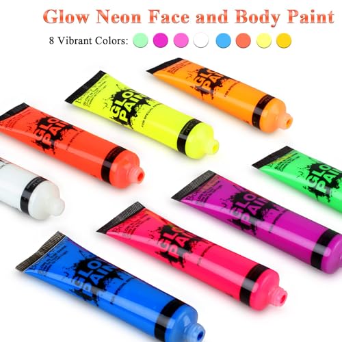 Lookmee Blacklight Neon Face and Body Paint , 0.84oz Set of 8 Tubes , Blacklight Neon Fluorescent