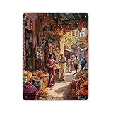 Blechschild mit indischem Gewürzmarkt, Vintage, Metall, Pub, Club, Café, Bar, Zuhause, Wandkunst, Dekoration, Poster, Retro, 30 x 40 cm