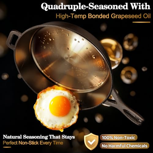 12-Inch Cast Iron Skillet – Smooth Cooking Surface, Even Heat Distribution, Lifetime Free Replacement– Perfect for Grilling, Searing & Baking
