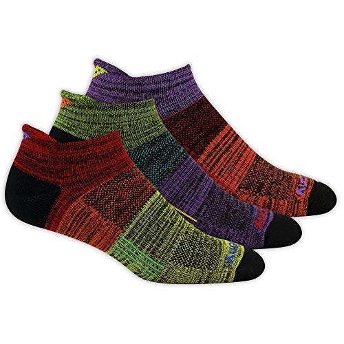 Saucony Inferno No Show Tab 3 Pack Running Socks Rainbow Assorted Size Large
