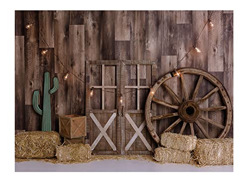 Allenjoy 8x6ft Western Cowboy Backdrop for Portrait Photography Pictures Wild West Wooden House Barn Door Vintage Kids Boy