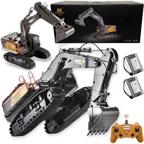 Ssccgym 20.4 Inch 22 Channels Remote Control Excavator Truck 2-Batteries 1/14 Scale Metal Shovel Independent Arms RC Digging Machine Metal Alloy Construction Vehicles Toy for Boys Kids 8y+ 12y+