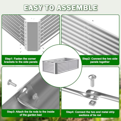 Image of 8x4x2ft Raised Garden Bed, Deep Root Planter Box, Silver,1 Pack | 1mm Thick Galvanized Steel, Resists Rust Bowing, Easy Assembly, Ideal Deep-Root Growing Condition for Broccoli,Beans,Tomatoes