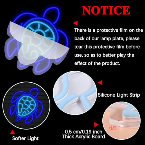 Image of GTOTd Sea Turtle Blue Ocean Wall Art Lamp Led Neon Sign.Cute Christmas Kid Bedroom Decor Gifts Merch Party Supplies for Wall Decorative Acrylic USB Powered Home Night Light Living Kids Room Shop Bar