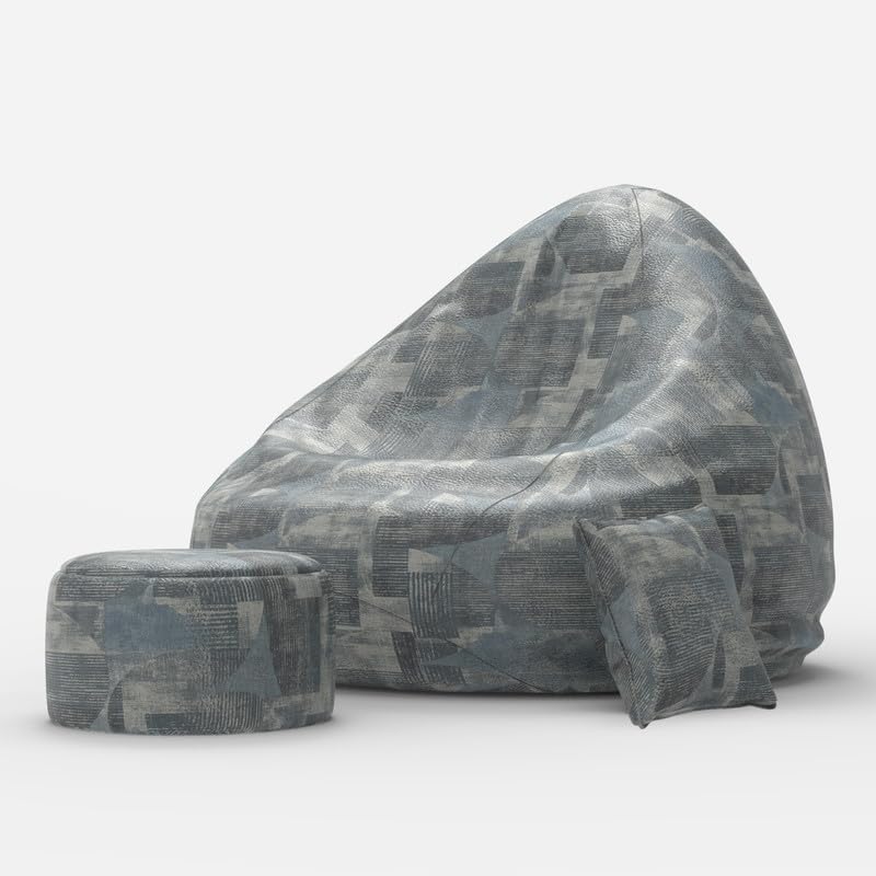Image of BiggieBean Bag with Beans Filled XXXXL Bean Bag- Full Printed Bean Bag Sofa with Cushion and Footrest - Official : Oreka Homes - Comfort Level : Standard - (Theme : Timeless Transitions)