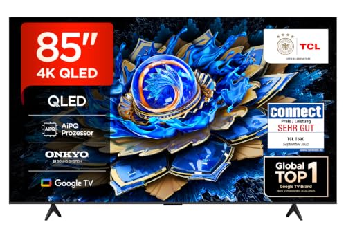 TCL 85T69C 85 Zoll QLED, Direct LED TV, 4K HDR TV, Smart Google TV (Dolby Vision & Atmos, Game Master, Motion Clarity, Onkyo 2.1 Sound, Kompatibel mit Google Assistant & Alexa)