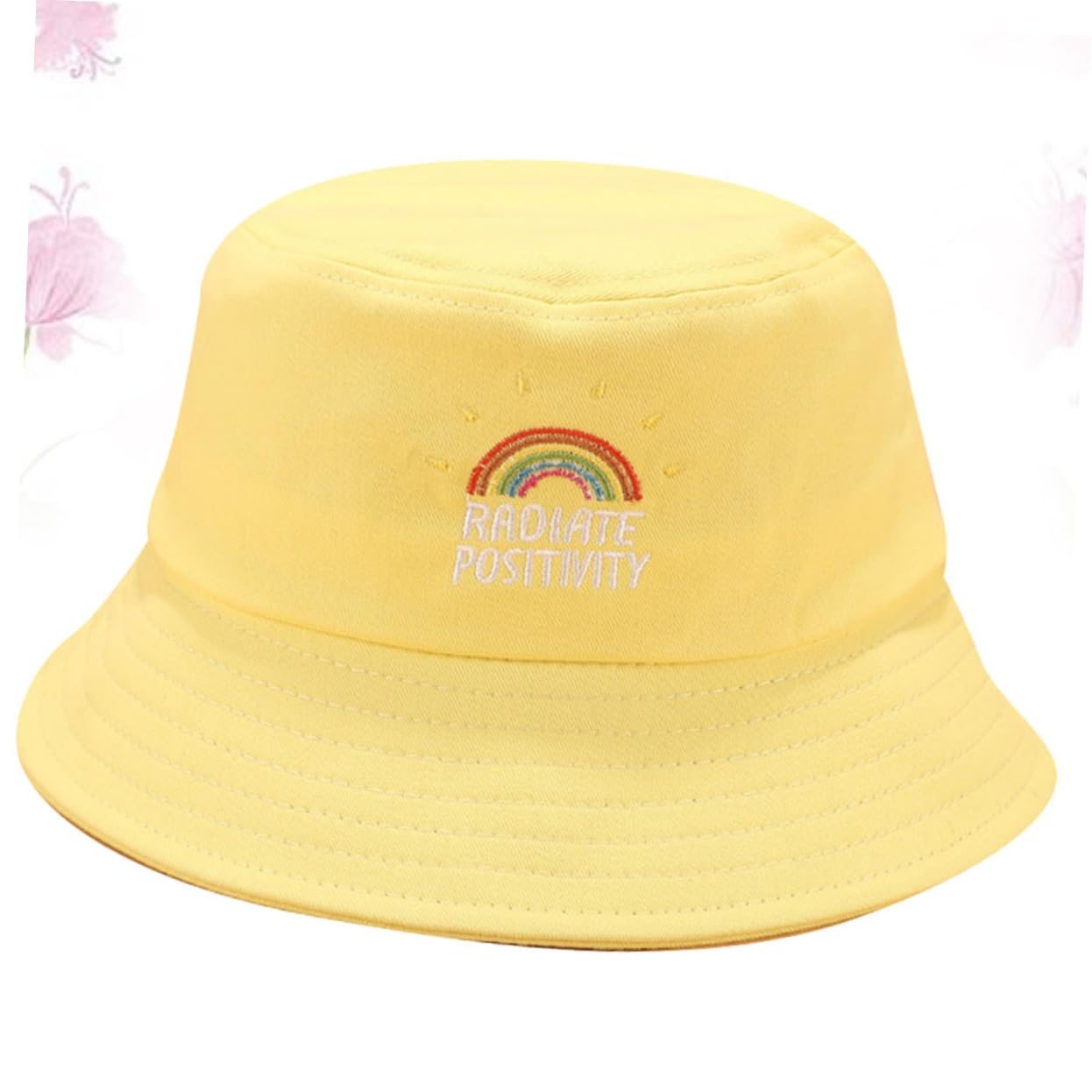 TOVINANNA Collapsible Rainbow Embroidery Sun Bucket Hat for Outdoor Beach Fishing Durable Fisherman Hat with Wide Brim Protection Yellow