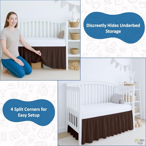 Image of Cottignton Lane Ruffled Crib Bed Skirt, Soft Nursery Bedding in 100% Natural Cotton, Platform Style with 4-Sided Coverage & Split Corners - Fits Standard Cribs 28 inch x 52 inch with 14 inch Drop,Chocolate