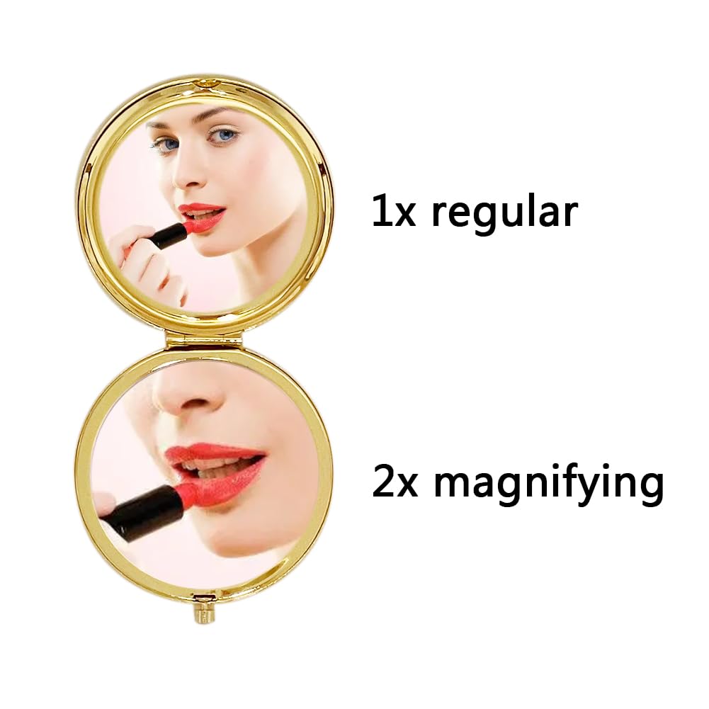 Liujiami 6.5CM Compact Mirror Small Handheld Mirror Portable Double Sided Magnifying Makeup Mirrors Purse Handbag Pocket Mirror Folding Travel Cosmetic Mirror for Women Gold - Image 3