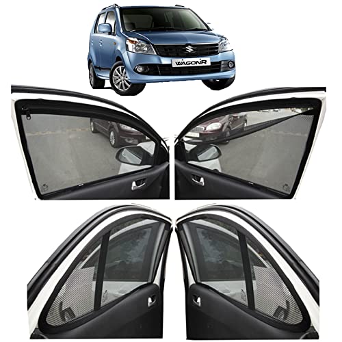 Image of Autofact Magnetic Car Sunshades Compatible with Maruti Wagon r (2010 to 2018) (Set of 4) - Easy Installation, UV Protection, Keeps Car Cool (Front 2 with Zippers, Rear 2 Without Zippers)
