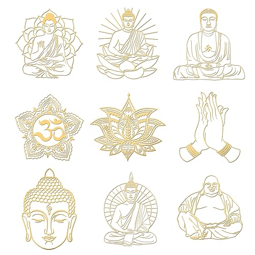 OLYCRAFT 9pcs 4x4cm Stickers Thème Bouddha Spirituels Autocollants Main de Bouddha Métal Doré...