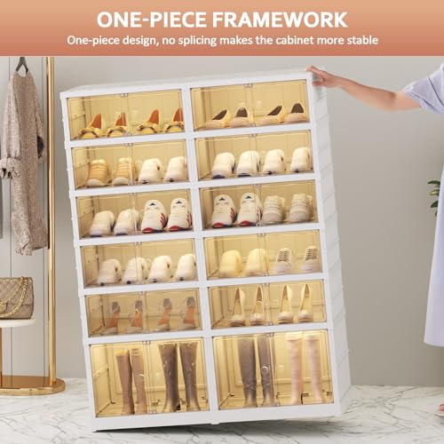 Image of SYNCVIBE Shoe Rack Organizer for Closet Entryway Foldable Sneaker Storage Shoe, Collapsible Shoe Cabinet, Stackable Shoe Storage Cabinet with Lids for Living Room (6 Tiers 24 Pairs)