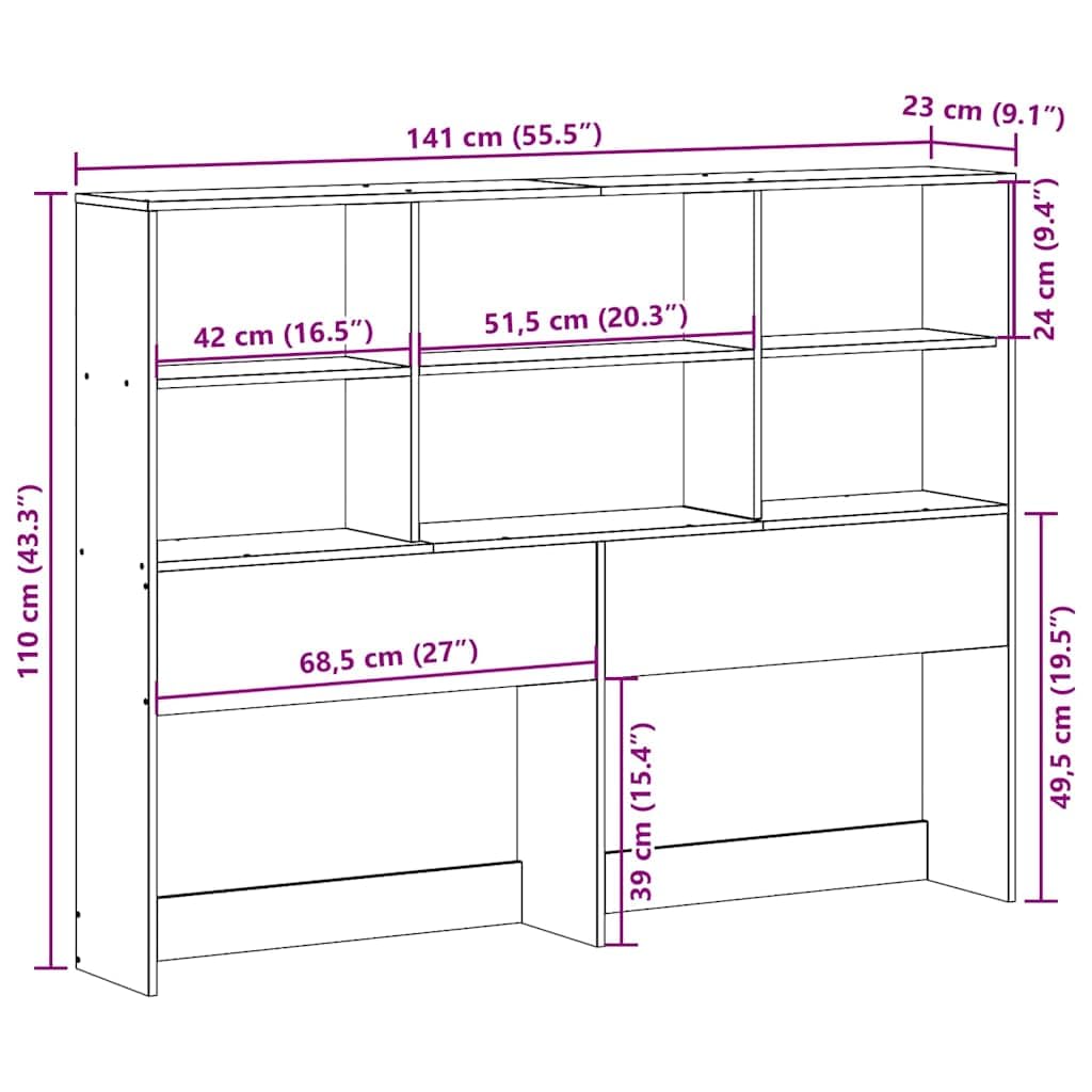 vidaXL Cabecero de Cama almacenaje Madera Maciza Pino marrón 135 cm
