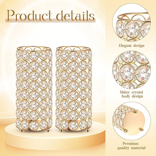 Dandat 8 Pcs Crystal Flower Vase for Wedding Table Centerpieces 7.87 in Crystal Pillar Candle Holder Metal Cylinder Flower Vase Stand for Christmas Wedding Decor Gifts Arrangement Event(Gold) - Image 6