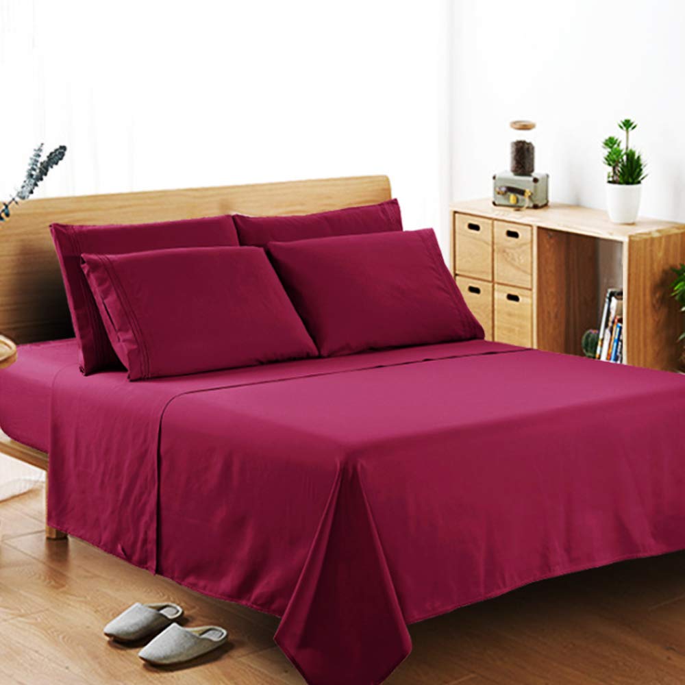 Generic Satin Polyester Fitted King Bedsheet, Wine Red, 266 X 258cm