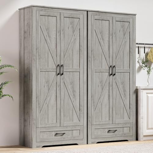 LYNSOM Storage Cabinet with Doors Set of 2, Tall Farmhouse