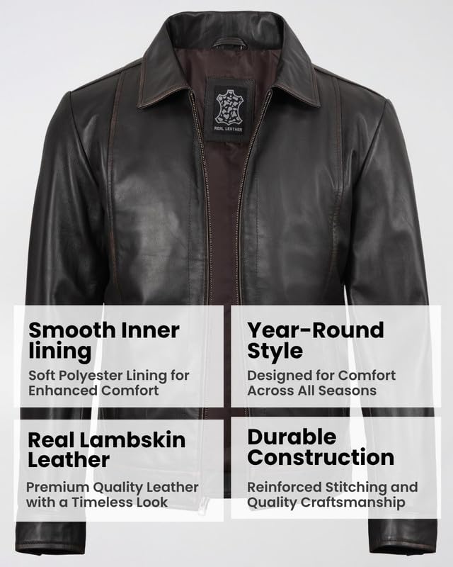 Image of Blingsoul Vintage Distressed Leather Jacket for Men - Shirt Collar Genuine Lambskin Mens Leather Jacket