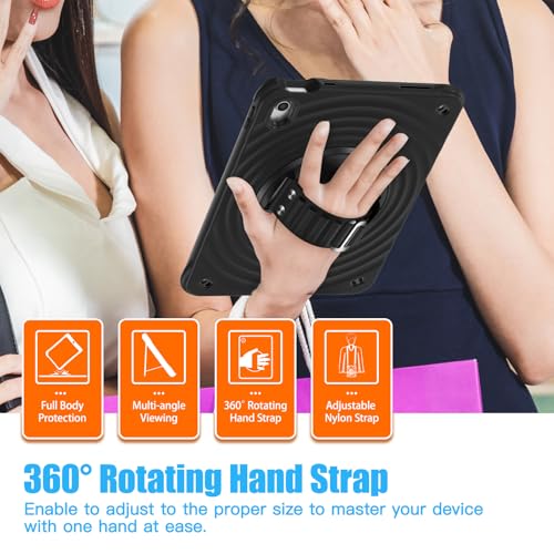 Image of Case Cover for Apple iPad (A16) 11th /10th Gen 2025 /2022, Rugged 3 Layer Case for Apple iPad 11th /10th Gen 2025 /2022 with Rotating Kickstand and Shoulder Strap, Black