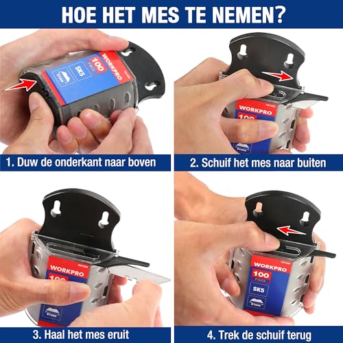 WORKPRO Trapeziumsnijmes met dispenser, 100 stuks - Afbeelding 4