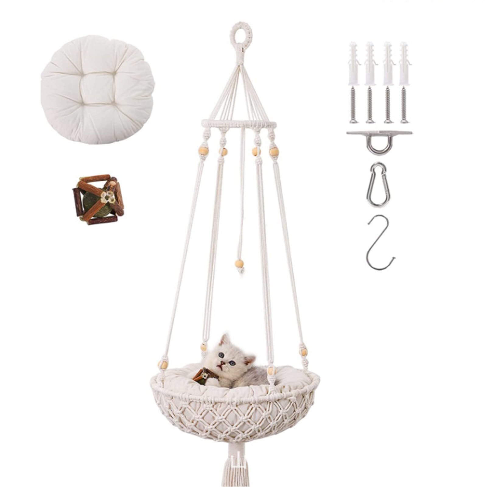 Cama Columpio para Gatos, Cama Hamaca para Gatos con cojín, Hamaca Colgante para Gatos, Cama Columpio para Gatos Boho para Dormir, Jugar, Escalar y Descansar