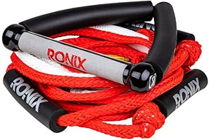 Ronix Bungee Surf Rope, 10 in. Handle Hide Grip w/ 25ft. 5-Sect. Rope, Red