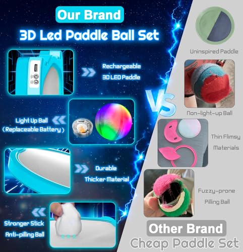 Elecdemic 3D LED Light Up Toss Catch Paddle Ball Game Set Glow Dark Toys - image 3