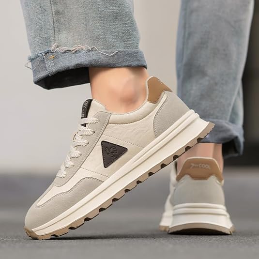 Men's Stylish and Breathable White Men's Leather Panel Sneakers Casual Lace-up Stylish Tennis and Running Shoes with Ethnic-Style Floral Fabric Accents Casual Skate Shoes - Image 3