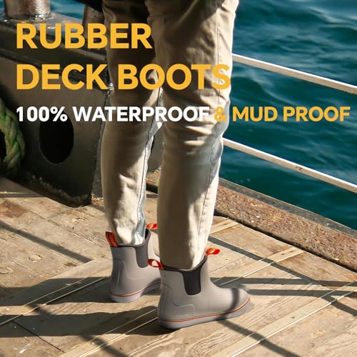Furuian Men's Deck Boots Fishing Boots Waterproof Rain Boots Ankle Booties Slip On Neoprene Rubber Footwear Chelsea Boots Men botas para hombre for Gardening Fishing Boating Camping Sailing3