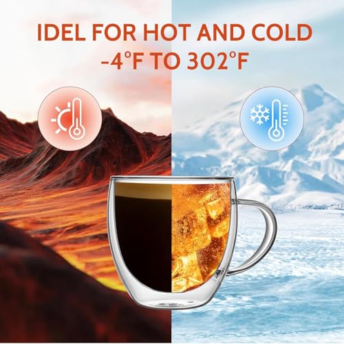Image of Double Walled Insulated Glass Coffee Mugs, Double Layer Tea Cups with Handle for Latte, Cappuccino, Espresso, Iced Tea Dishwasher & Microwave Safe (Pack of 4, 250 ML)