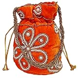Purpledip Potli Bags - Bolso con cordón (Potli02$), chenilla naranja, Large