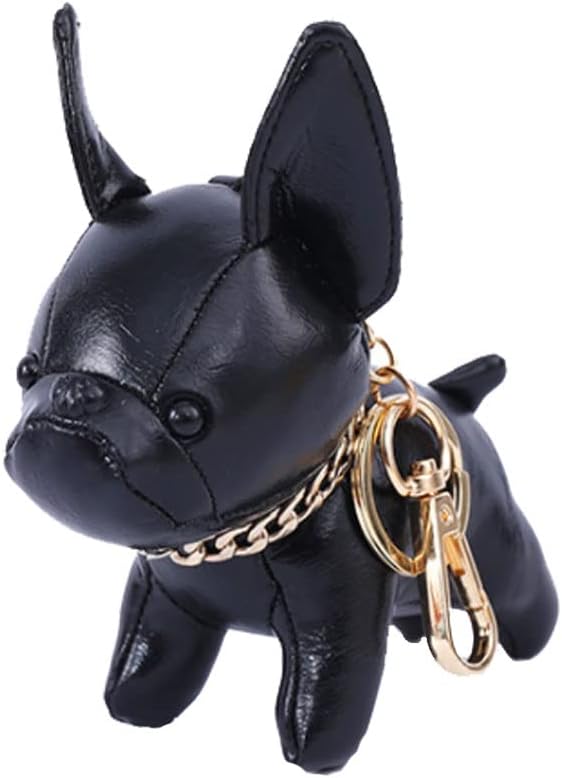 GTONEEBlack French Bulldog Keychain, PU Leather Dog Keyring Cute Keychain Pendant Decoration Car Bag Backpacks Wallet Key Rings, Black, M