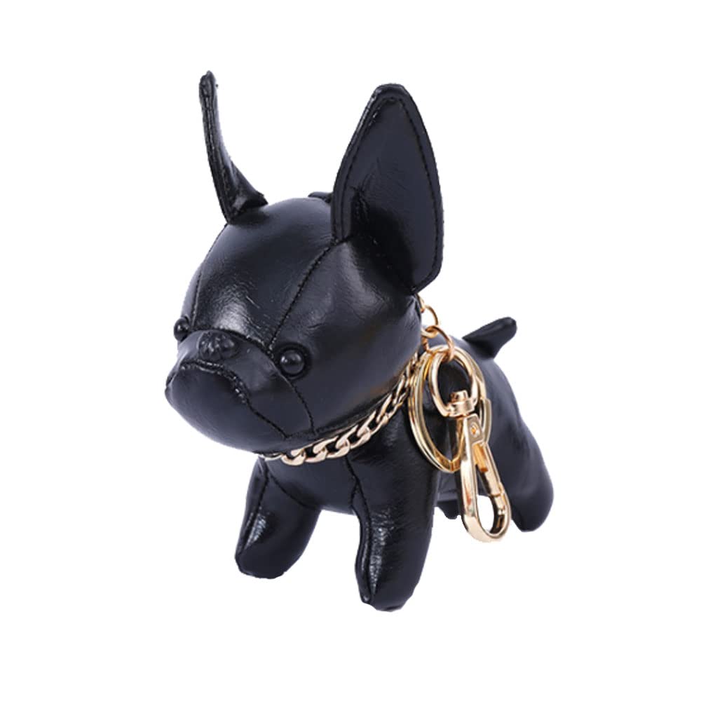 GTONEEBlack French Bulldog Keychain, PU Leather Dog Keyring Cute Keychain Pendant Decoration Car Bag Backpacks Wallet Key Rings, Black, M
