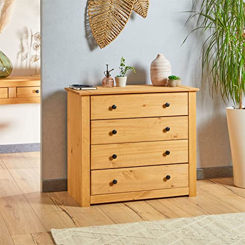 IDIMEX Commode Cancun Buffet avec 4 Grands tiroirs, en pin Massif à la Finition teintée et cirée