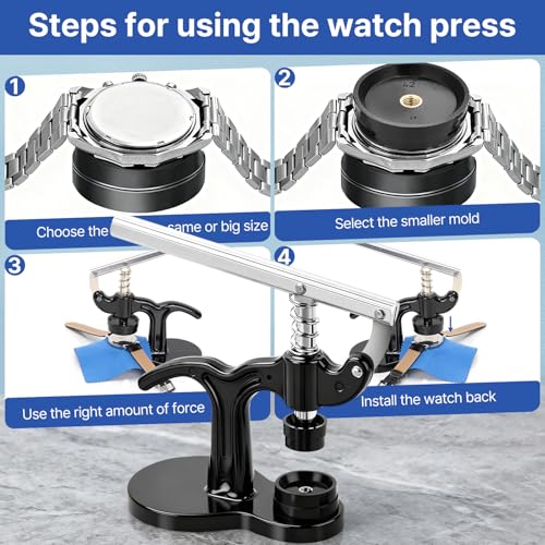 Image of EasyTime Watch Press Tool Set: 16PCs Watch Repair Kit with Operation Manual | for Case Back Open & Battery Replacement - Crystal Press with Case Opener for Size 18 to 50 mm